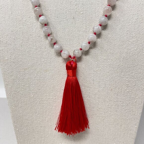 Red Tasseled Beaded Necklace Natural Stone Beads Meditation Quartz Amethyst - Picture 9 of 13